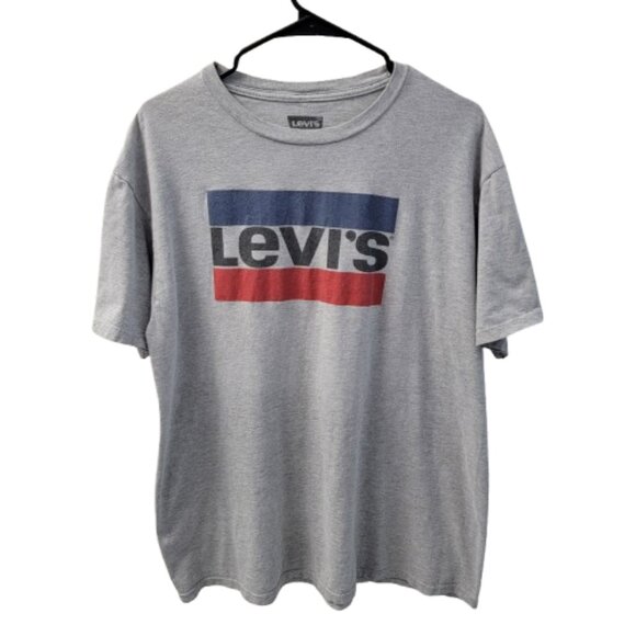 Levi's T-Shirt Short Sleeves Crew Neck Blue and Red Logo Heathered Gray XL - Picture 2 of 10